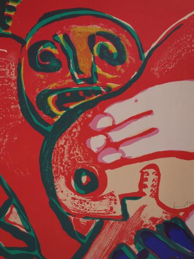 Bengt LINDSTROM : Couple avec un chien bleu - Lithographie originale Signée 2