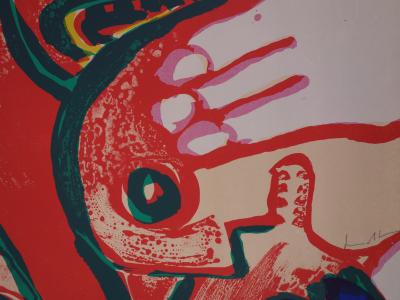 Bengt LINDSTROM : Couple avec un chien bleu - Lithographie originale Signée 2
