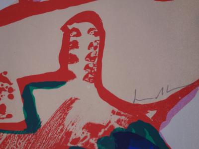 Bengt LINDSTROM : Couple avec un chien bleu - Lithographie originale Signée 2