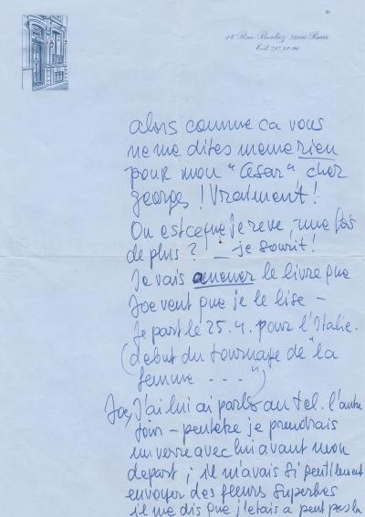 Romy SCHNEIDER Lettre autographe signée après la cérémonie des Césars 1976 2