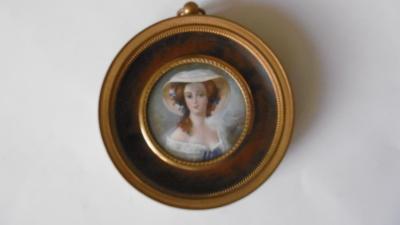 GAMET - Femme au chapeau, Peinture miniature, Signée, École Française du XIXe siècle 2