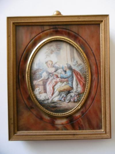 GAMET, Scène galante, Peinture miniature, École Française du XIXe siècle 2