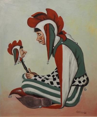 Ecole contemporaine XXème siècle. Bouffon à la marotte 2