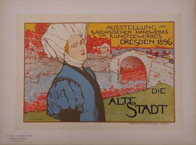 Otto Fischer : La vieille ville - lithographie originale signée, 1897 2