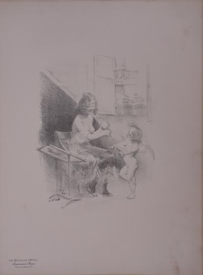 Adolphe Léon Willette : Impatience - lithographie originale signée, 1897 2