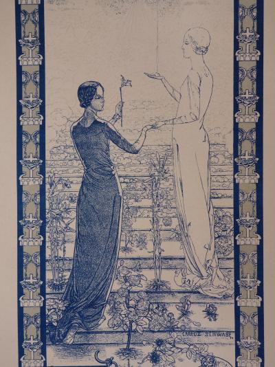 Carloz SCHWABE : Muses, 1897 - lithographie originale signée 2