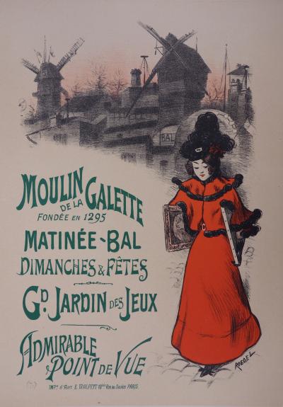 Roedel : Moulin de la Galette - lithographie originale signée, 1897 2