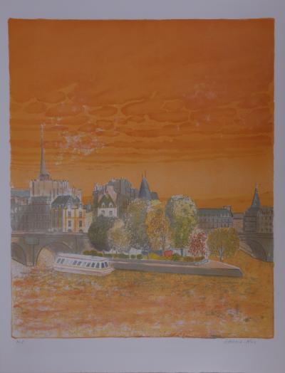 Pierre GARCIA-FONS : Coucher du soleil sur l’Ile de la Cité - Lithographie originale Signée 2