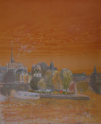 Pierre GARCIA-FONS : Coucher du soleil sur l’Ile de la Cité - Lithographie originale Signée 2