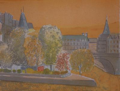 Pierre GARCIA-FONS : Coucher du soleil sur l’Ile de la Cité - Lithographie originale Signée 2