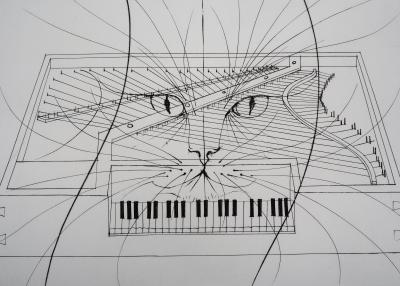 Pierre-Yves TREMOIS : Le chat au piano - Gravure originale 2