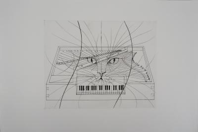 Pierre-Yves TREMOIS : Le chat au piano - Gravure originale 2