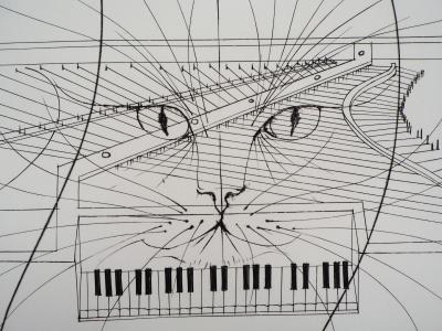 Pierre-Yves TREMOIS : Le chat au piano - Gravure originale 2