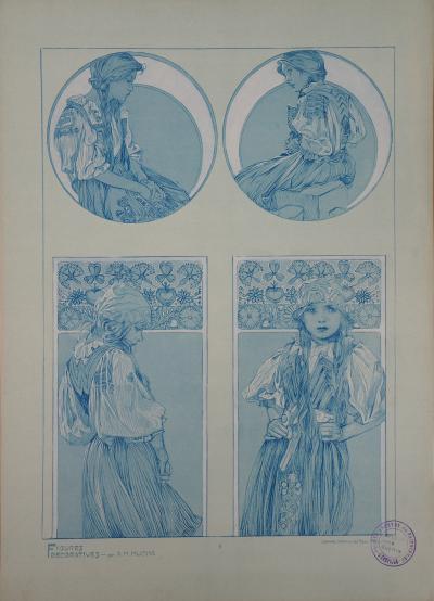Alphonse MUCHA : Jeune Fille en Costume Traditionnel - Lithographie Signée 2