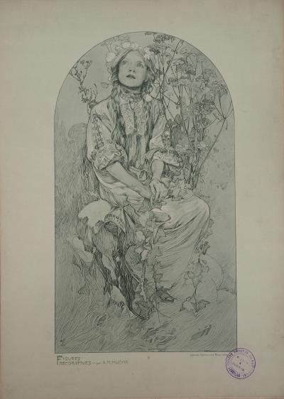 Alphonse MUCHA : Printemps - Lithographie Signée 2