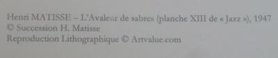 Henri MATISSE (d’après) : L’avaleur de sabres, Lithographie 2