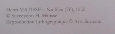 Henri MATISSE (d’après) - Nu Bleu IV - Reproduction lithographique 2