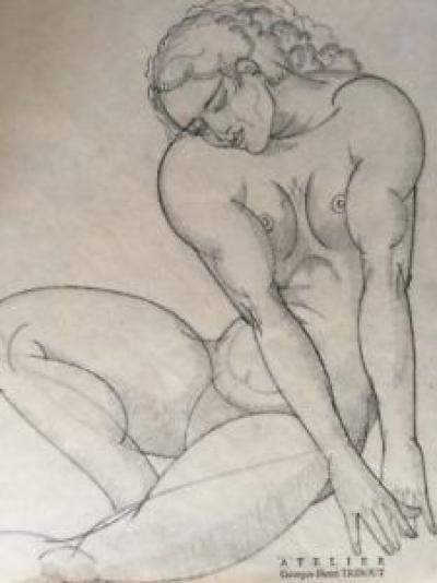 Georges-Henri TRIBOUT 1884-1968.Nu assis.C.1920.Crayon.SBD.29x20.Cadre. 2
