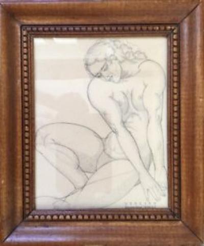 Georges-Henri TRIBOUT 1884-1968.Nu assis.C.1920.Crayon.SBD.29x20.Cadre. 2