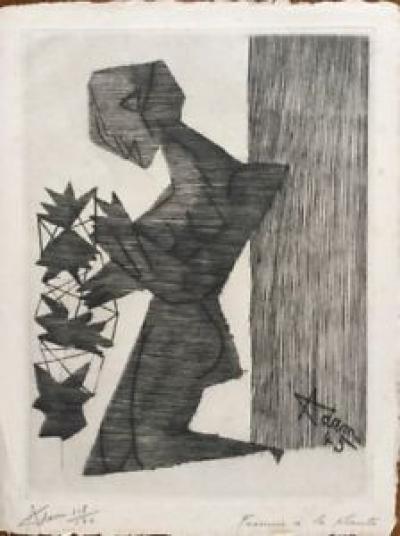 Henri-Georges ADAM: Femme à la plante, 1945, Gravure originale signée 2