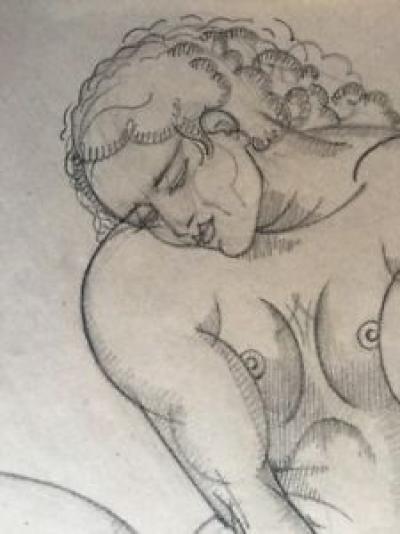 Georges-Henri TRIBOUT 1884-1968.Nu assis.C.1920.Crayon.SBD.29x20.Cadre. 2
