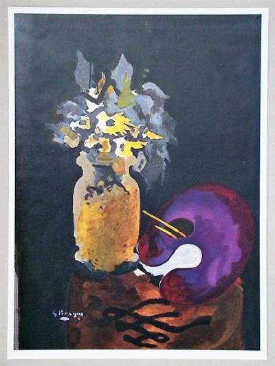 Georges BRAQUE ( after ) - Vase de fleurs jaunes, 1955 - Lithograph signed 2