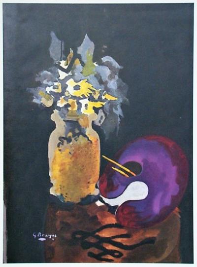Georges BRAQUE ( after ) - Vase de fleurs jaunes, 1955 - Lithograph signed 2