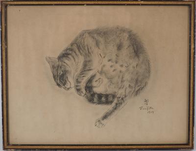 Léonard FOUJITA : Chat endormi - Gravure originale Signée, 1930 2