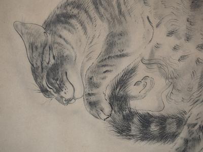 Léonard FOUJITA : Chat endormi - Gravure originale Signée, 1930 2