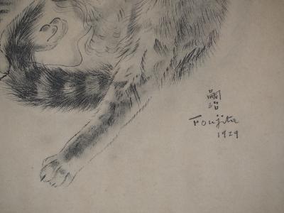 Léonard FOUJITA : Chat endormi - Gravure originale Signée, 1930 2