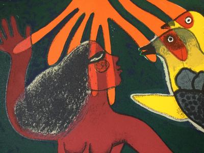 CORNEILLE (1922-2010): Lithographie originale signée - L’envol du nu rouge. Circa 1980.Lithographie.SBG.EA.70x46. 2
