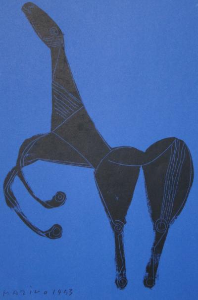 MARINO MARINI - Cheval sur fond bleu, 1953, Lithographie originale 2