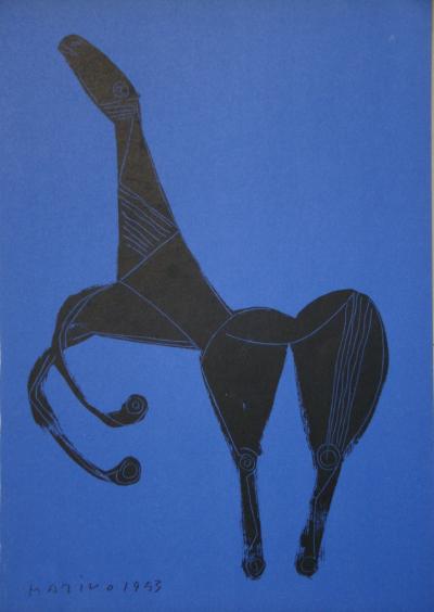 MARINO MARINI - Cheval sur fond bleu, 1953, Lithographie originale 2