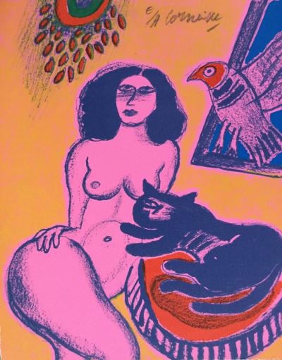 CORNEILLE - Nu rose et chat bleu, vers 1980 - Lithographie signée au crayon 2