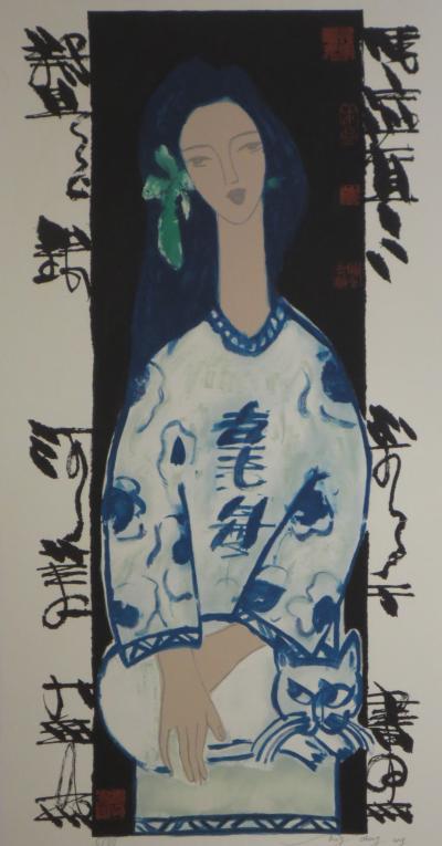 TONG Zhengang (d’après)  - Chat bleu, 1999, Lithographie signée et numérotée 2