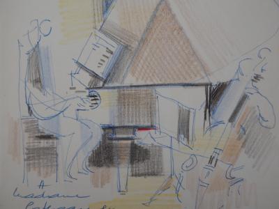 Camille HILAIRE : Piano et contrebasse - Dessin original signé 2