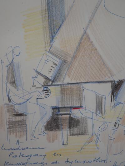 Camille HILAIRE : Piano et contrebasse - Dessin original signé 2