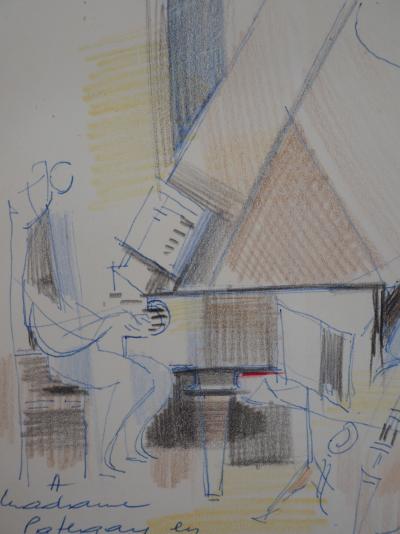 Camille HILAIRE : Piano et contrebasse - Dessin original signé 2