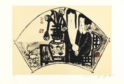 TONG ZHENGANG - Éventail deux couleurs - Lithographie signée et numérotée au crayon 2