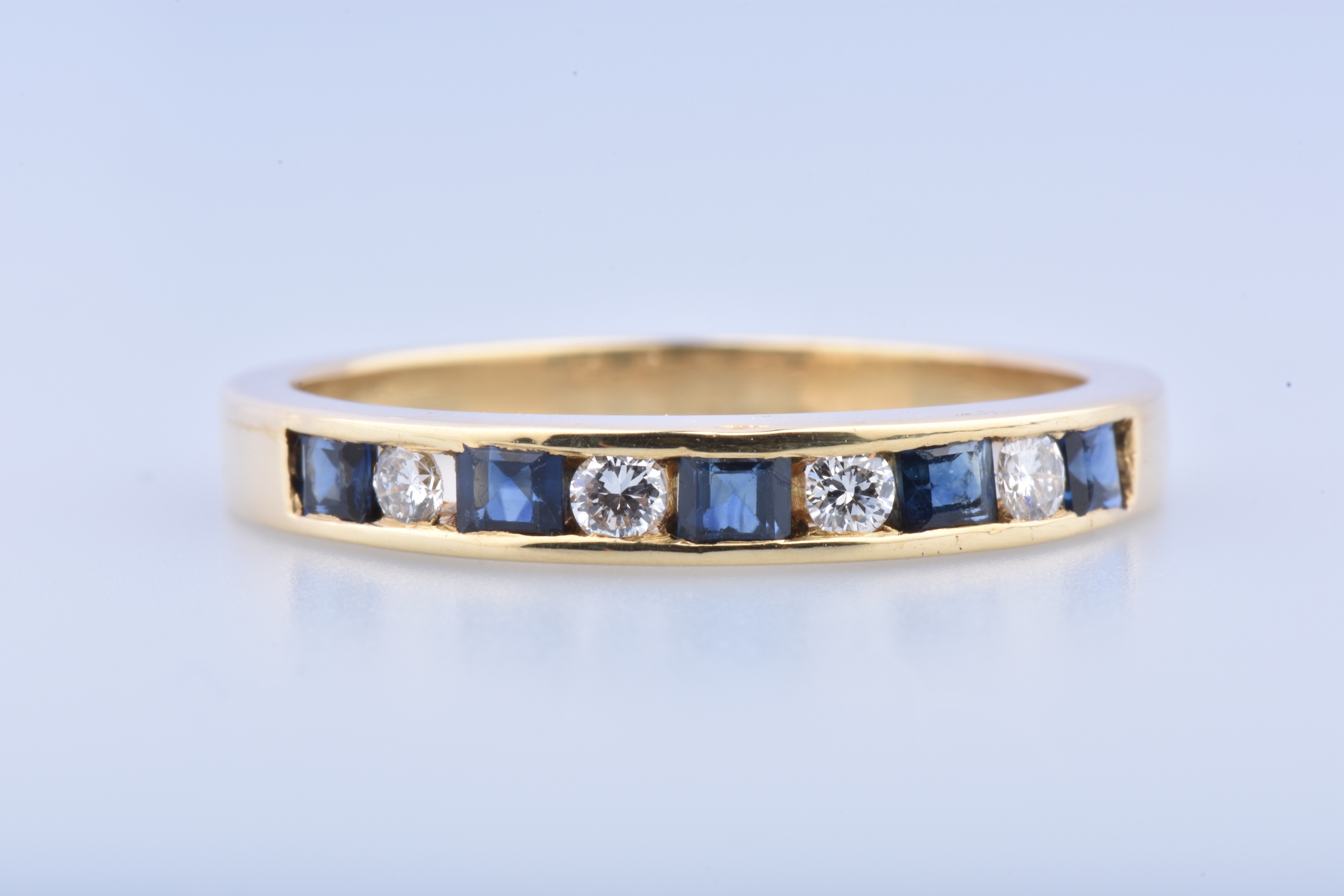 Bague En Or 18 Carats Avec 5 Saphirs - Poinçon Aigle - Taille 63 - Occasion