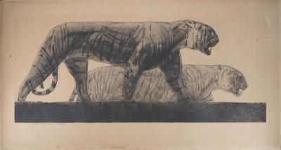 Paul JOUVE : Deux tigres marchant - Gravure originale signée 2