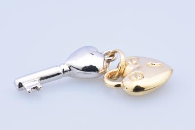Magnifique pendentif clef et cadenas coeur en or blanc et jaune 18 ct 2