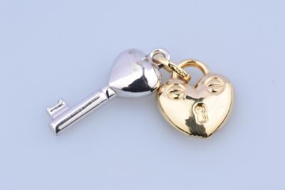 Magnifique pendentif clef et cadenas coeur en or blanc et jaune 18 ct 2