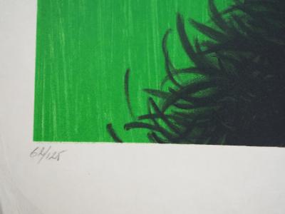 René GRUAU : Femme se cachant avec un boa - Lithographie originale Signée 2