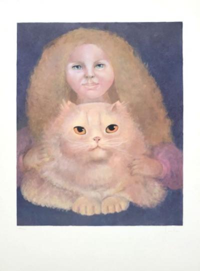 Léonor FINI - La petite fille au chat - Lithographie originale signée et numérotée 2