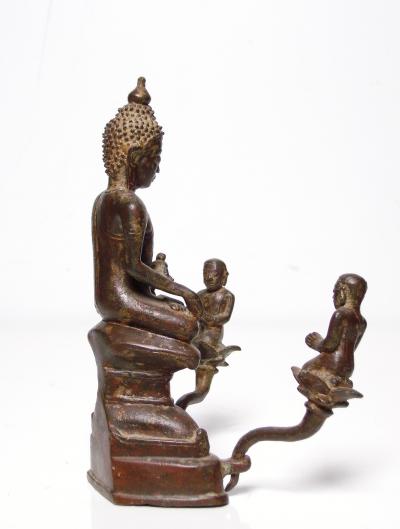 Birmanie - Bouddha Shan entouré de ses 2 disciples en bronze, début du XXème siècle 2