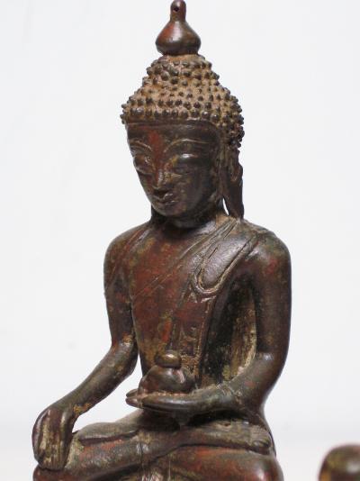 Birmanie - Bouddha Shan entouré de ses 2 disciples en bronze, début du XXème siècle 2