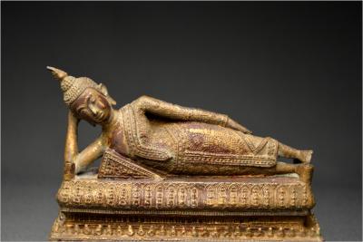 Thaïlande, XIXème siècle, Bouddha en bronze dans l’attitude du Parinirvana 2