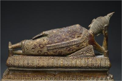 Thaïlande, XIXème siècle, Bouddha en bronze dans l’attitude du Parinirvana 2