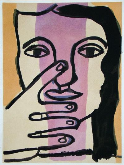 Fernand LEGER (d'après) - Tête de femme, 1949 - Pochoir en couleurs 2